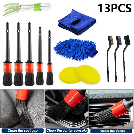 13Pcs Detailing Brush Set, Brush ​Car Detailing Kit, Car ​Brush Detailing Brush Set Dirt Dust Clean Brushes for Car Interior Exterior Leather Air Ents Cleaning